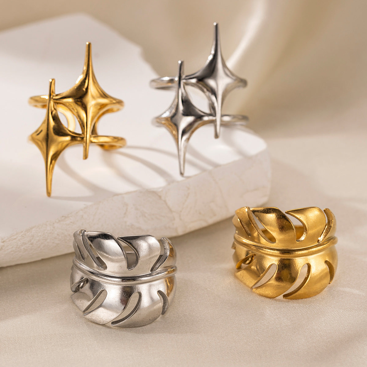Leaf Pattern Earrings For Women In Golden Titanium Steel