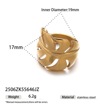 Leaf Pattern Earrings For Women In Golden Titanium Steel