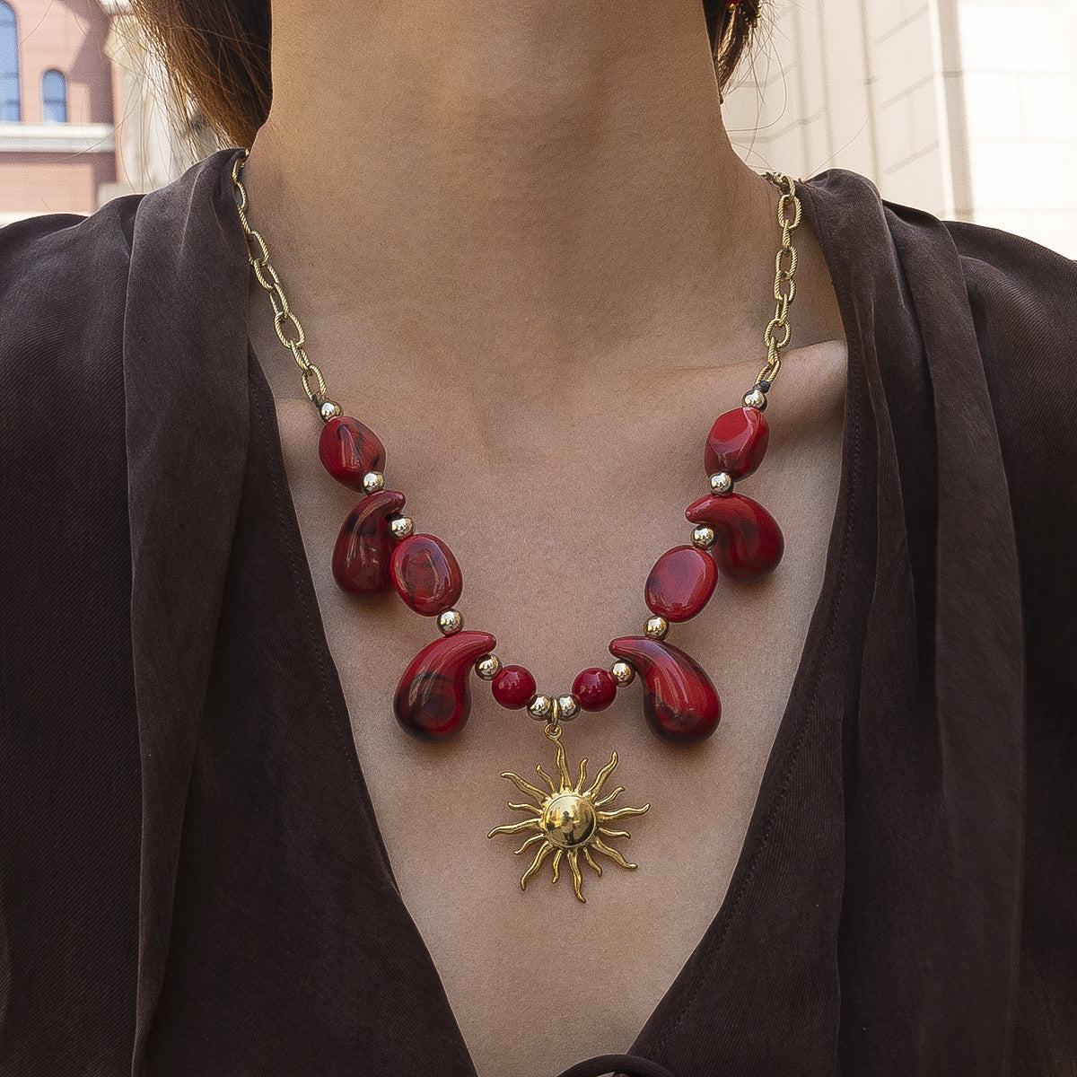 Sun Pattern Acrylic Necklace For Women Featuring Elegant Design