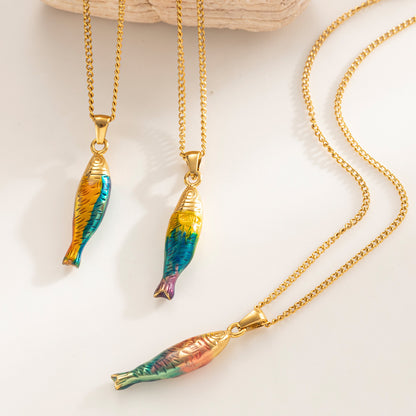 Fish Pendant Necklace For Men And Women, Made Of Durable Titanium Steel, Available In Stylish Colour