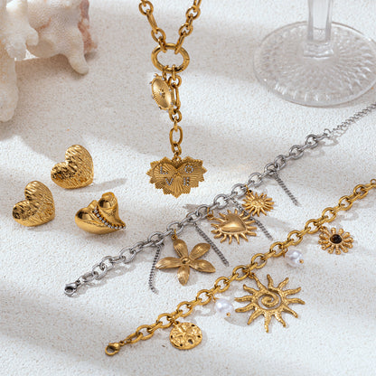 For Multi Charms Necklace Featuring Acrylic Inlay, Stylish Jewelry Set