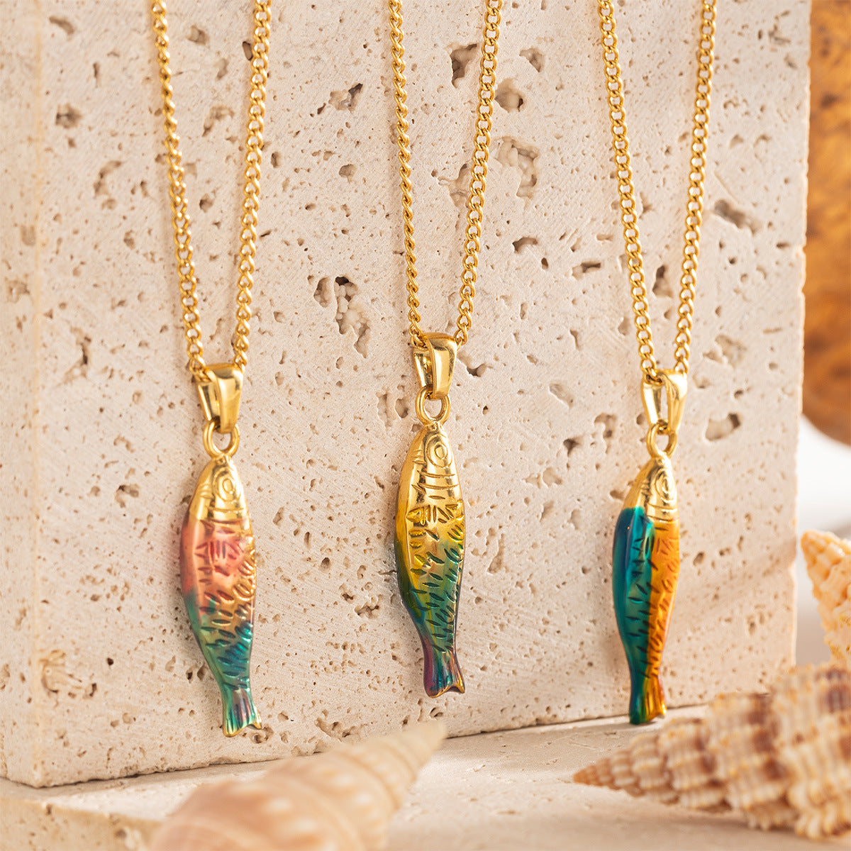 Fish Pendant Necklace For Men And Women, Made Of Durable Titanium Steel, Available In Stylish Colour