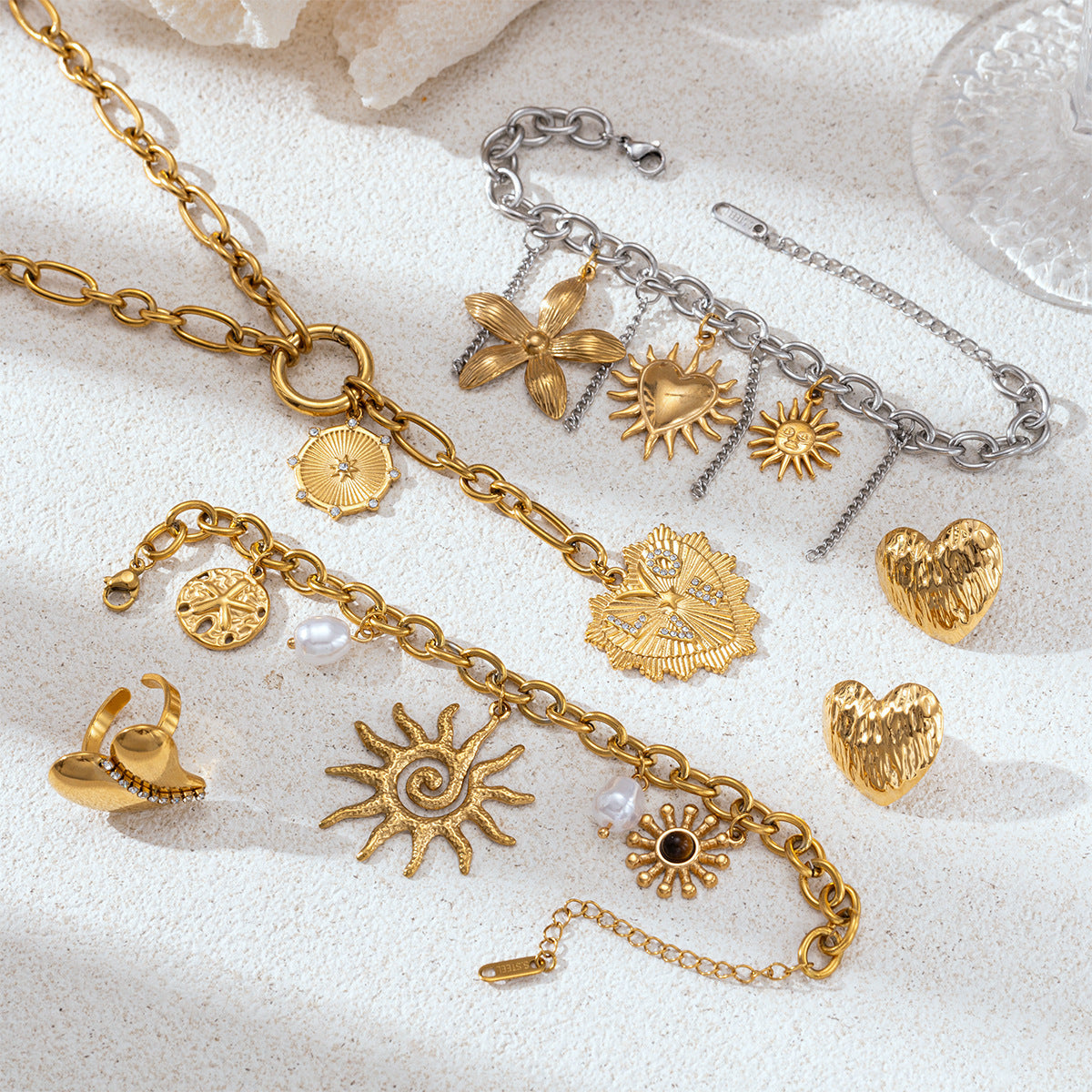For Multi Charms Necklace Featuring Acrylic Inlay, Stylish Jewelry Set