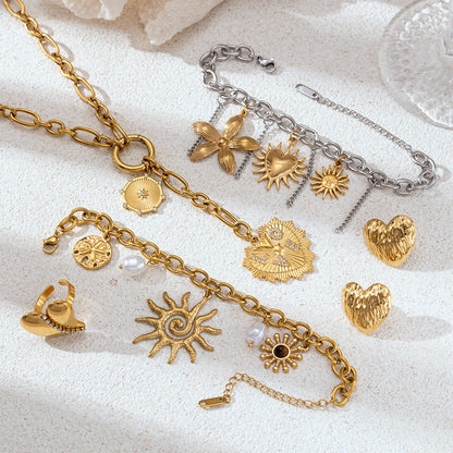 For Multi Charms Necklace Featuring Acrylic Inlay, Stylish Jewelry Set