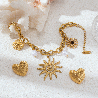 For Multi Charms Necklace Featuring Acrylic Inlay, Stylish Jewelry Set
