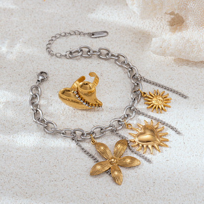 For Multi Charms Necklace Featuring Acrylic Inlay, Stylish Jewelry Set