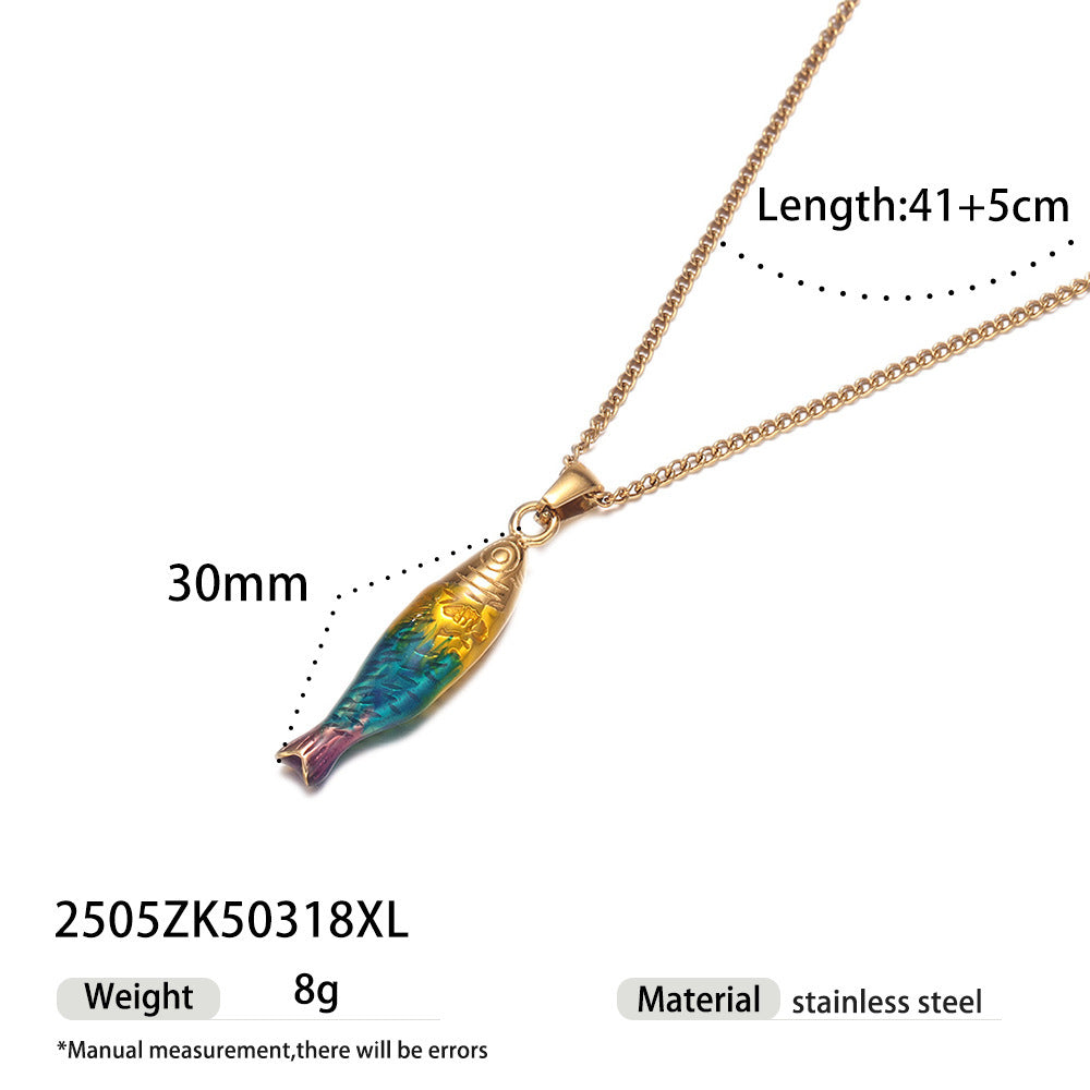 Fish Pendant Necklace For Men And Women, Made Of Durable Titanium Steel, Available In Stylish Colour