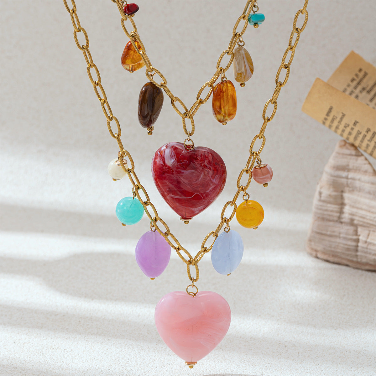 For Multi Charms Necklace Featuring Acrylic Inlay, Stylish Jewelry Set