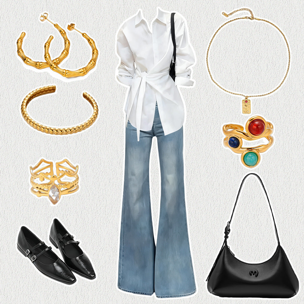 For Multi Charms Necklace Featuring Acrylic Inlay, Stylish Jewelry Set