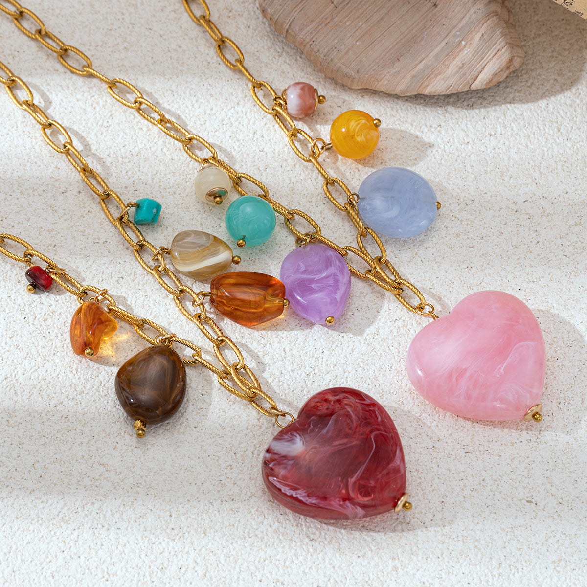 For Multi Charms Necklace Featuring Acrylic Inlay, Stylish Jewelry Set