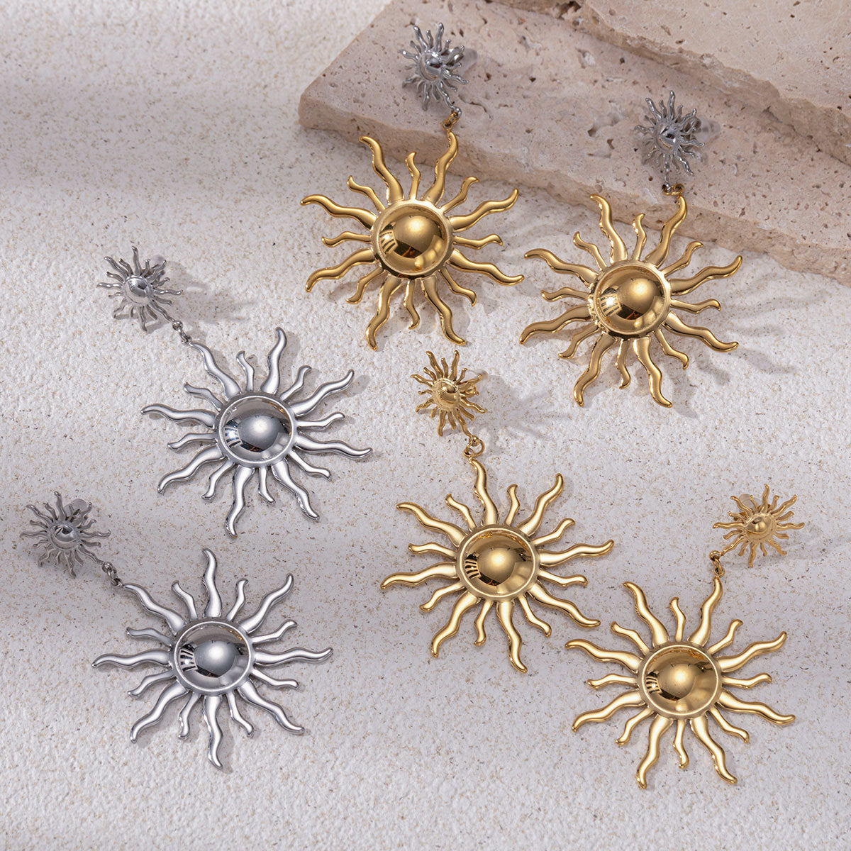 Sun Stud Earrings For Women In Durable Titanium Steel, Stylish And Lightweight