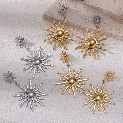 Sun Stud Earrings For Women In Durable Titanium Steel, Stylish And Lightweight