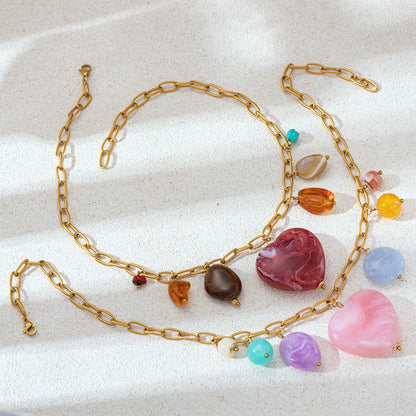 For Multi Charms Necklace Featuring Acrylic Inlay, Stylish Jewelry Set