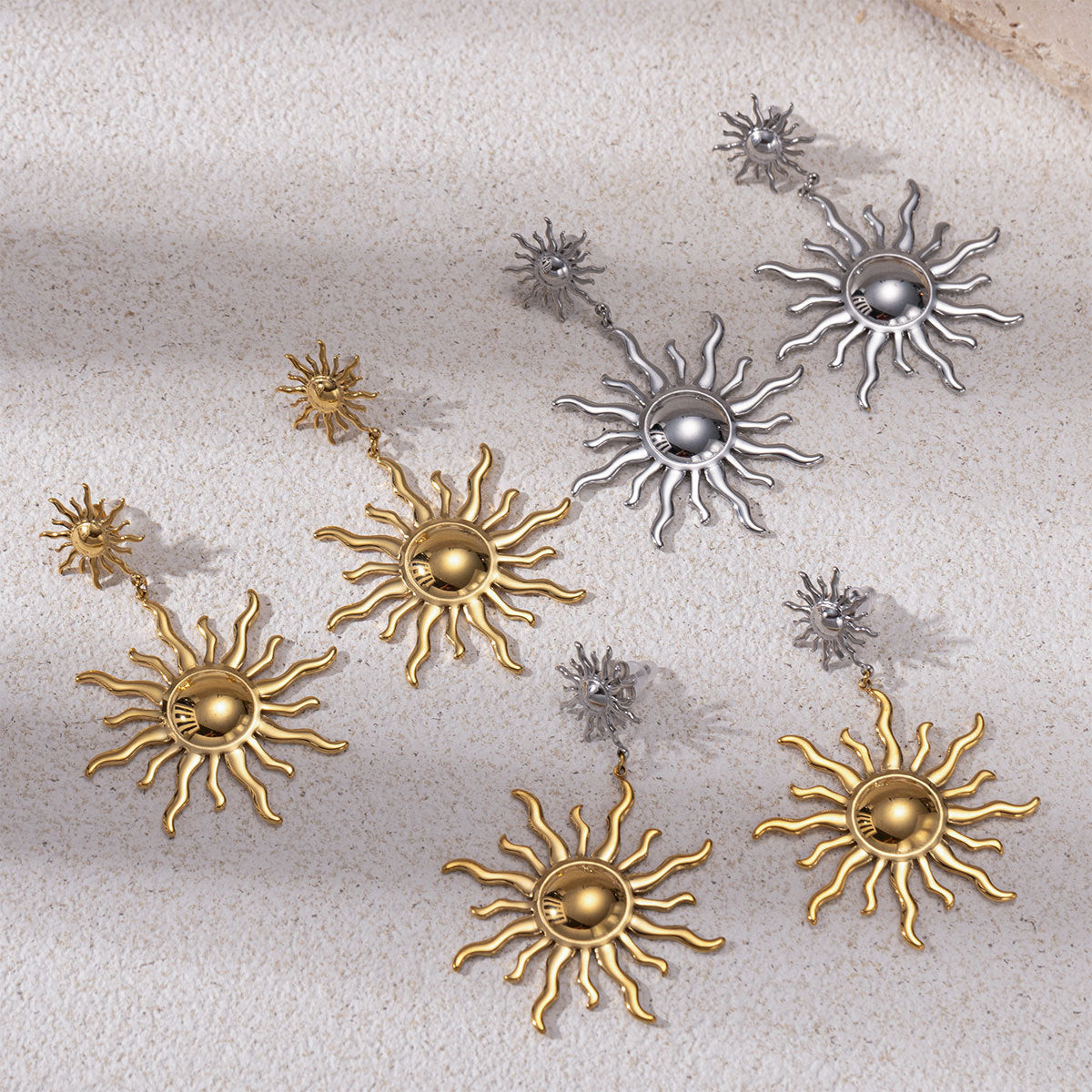 Sun Stud Earrings For Women In Durable Titanium Steel, Stylish And Lightweight