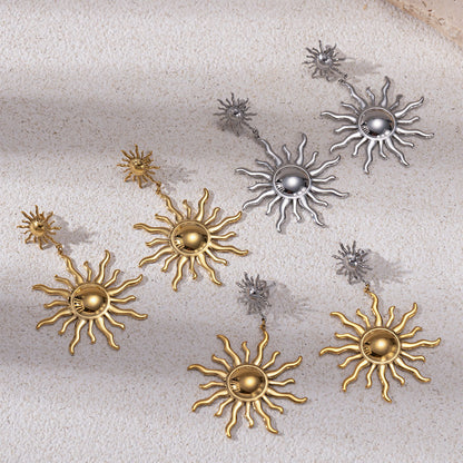 Sun Stud Earrings For Women In Durable Titanium Steel, Stylish And Lightweight