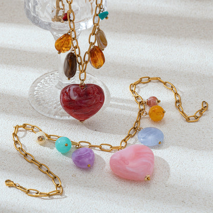 For Multi Charms Necklace Featuring Acrylic Inlay, Stylish Jewelry Set