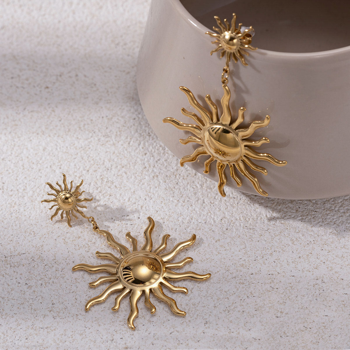 Sun Stud Earrings For Women In Durable Titanium Steel, Stylish And Lightweight