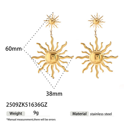 Sun Stud Earrings For Women In Durable Titanium Steel, Stylish And Lightweight