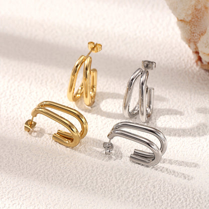 Circle Stud Earrings For Women In Durable Titanium Steel