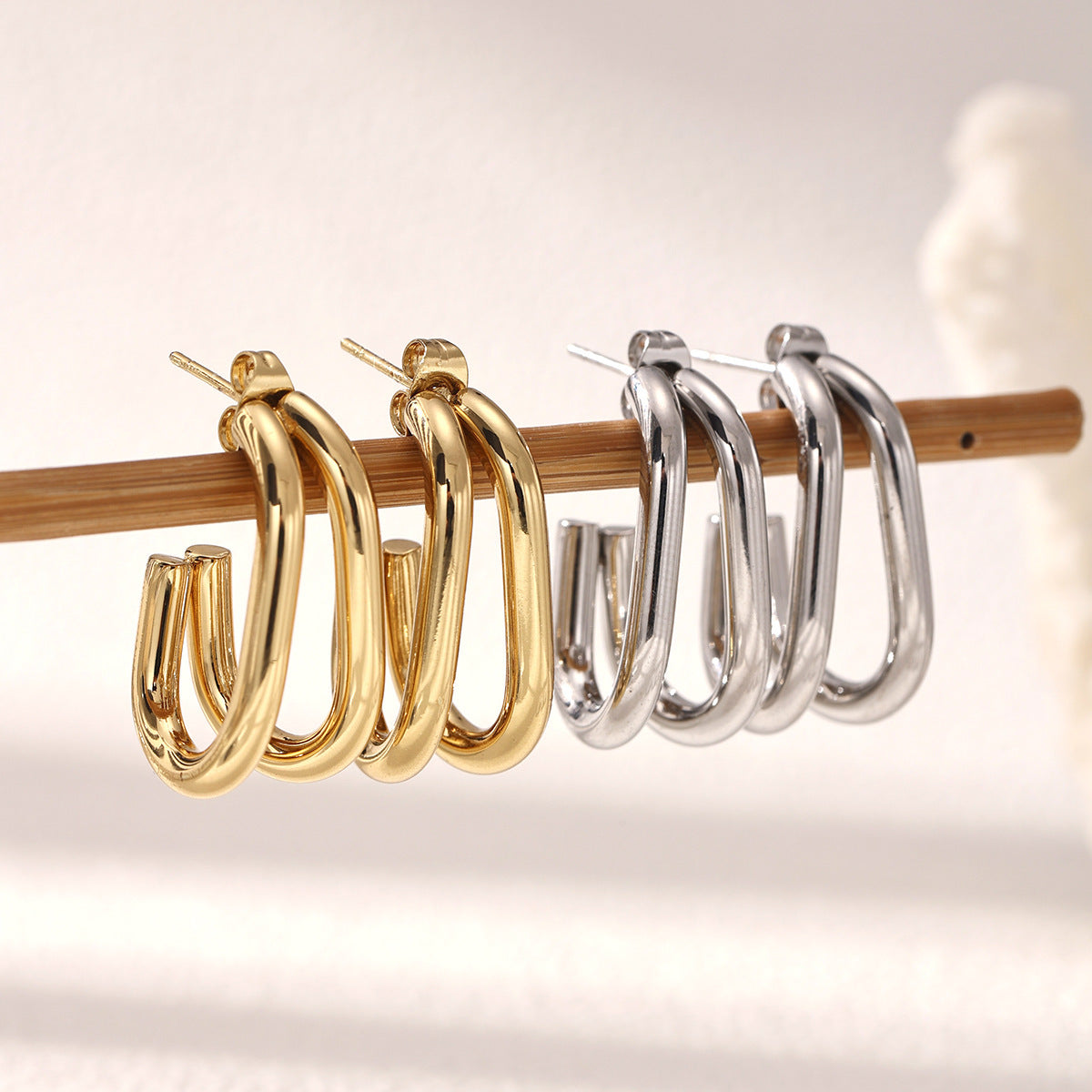 Circle Stud Earrings For Women In Durable Titanium Steel