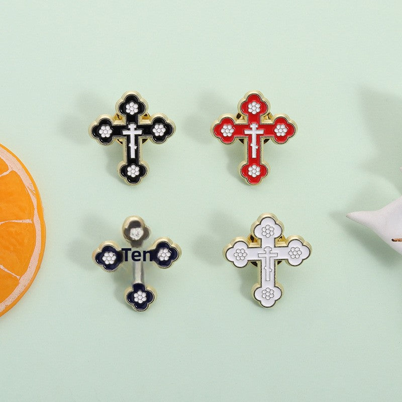 Painted Cross Brooch Vintage Personal Matching Accessories Blue Red Black White Multi-color Fixed Badge