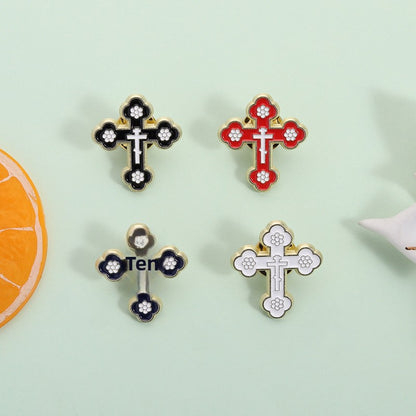 Painted Cross Brooch Vintage Personal Matching Accessories Blue Red Black White Multi-color Fixed Badge