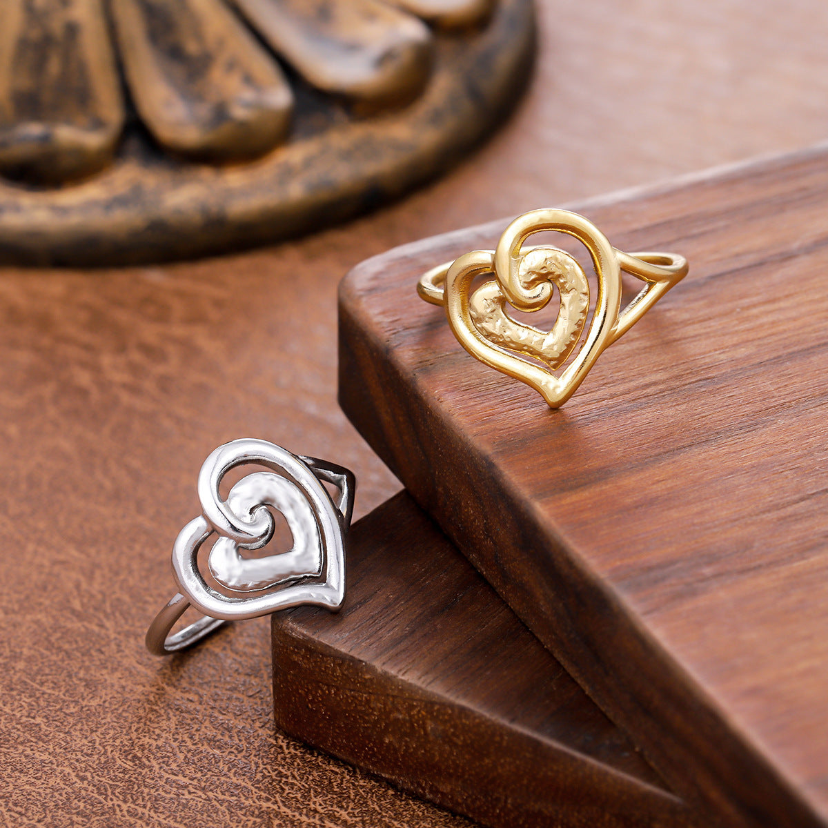 Heart Shape Ring For Women In 304 Stainless Steel Featuring A Golden Finish