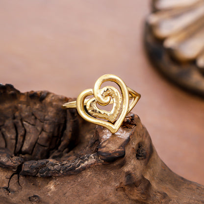 Heart Shape Ring For Women In 304 Stainless Steel Featuring A Golden Finish