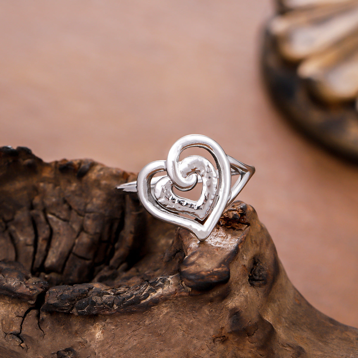 Heart Shape Ring For Women In 304 Stainless Steel Featuring A Golden Finish