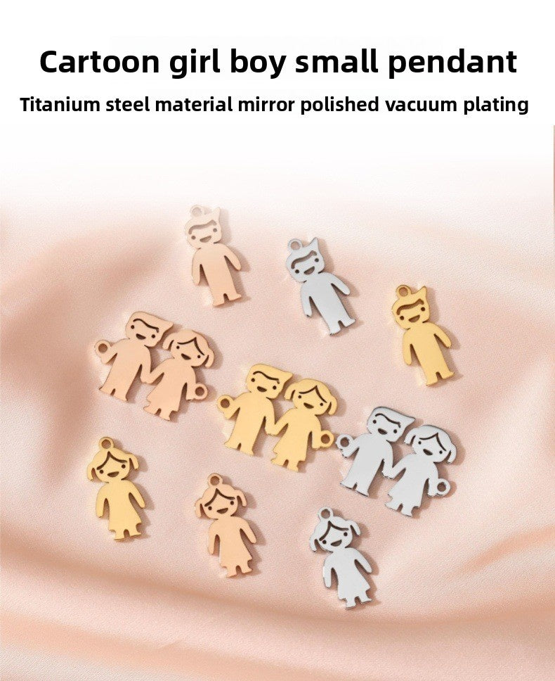 Cartoon Boy Girl Small Pendant Stainless Steel Mirror Vacuum Plated 18K Gold Jewelry Accessories Tag DIY Handmade Pet Theme
