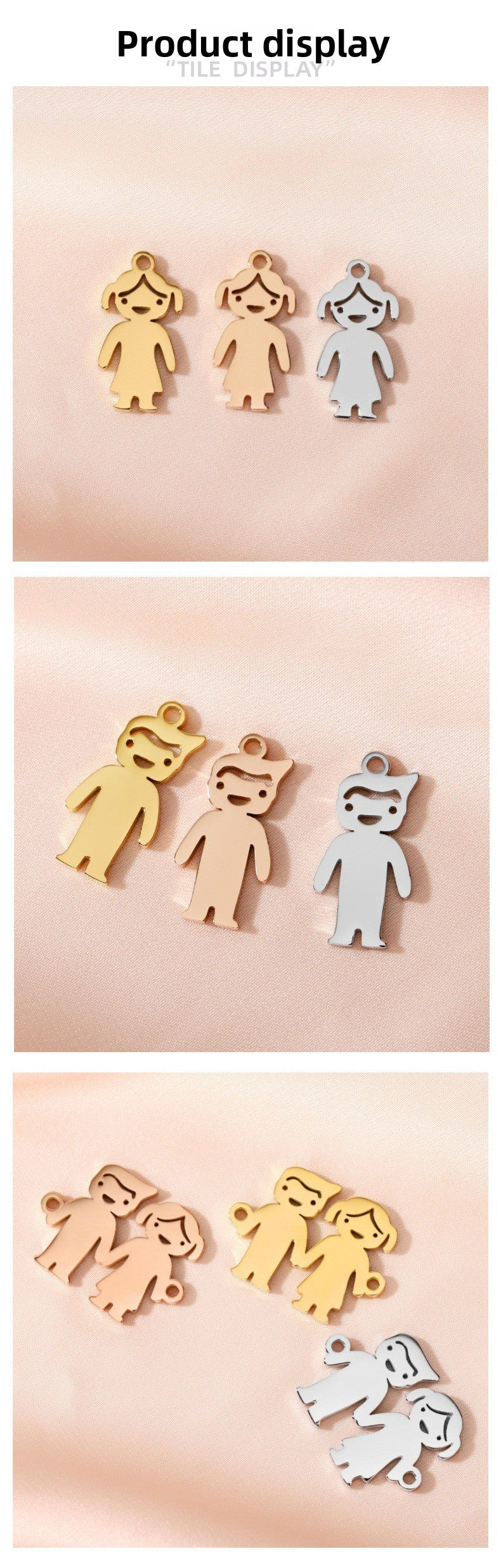 Cartoon Boy Girl Small Pendant Stainless Steel Mirror Vacuum Plated 18K Gold Jewelry Accessories Tag DIY Handmade Pet Theme