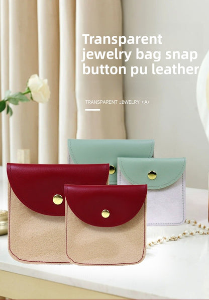 Transparent PU Leather Jewelry Storage Bag Suitable For Necklaces And Bracelets Packaging Dustproof Bag Solid Color Asymmetric Design