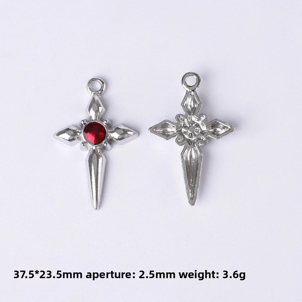 Dark Series Vintage Heart-shaped Cross Bow Pendant Necklace Earrings Zinc Alloy DIY Jewelry Accessories Black And Red