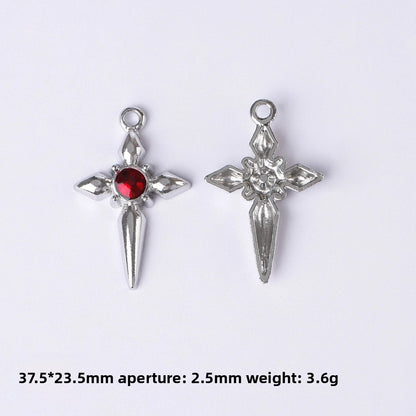 Dark Series Vintage Heart-shaped Cross Bow Pendant Necklace Earrings Zinc Alloy DIY Jewelry Accessories Black And Red