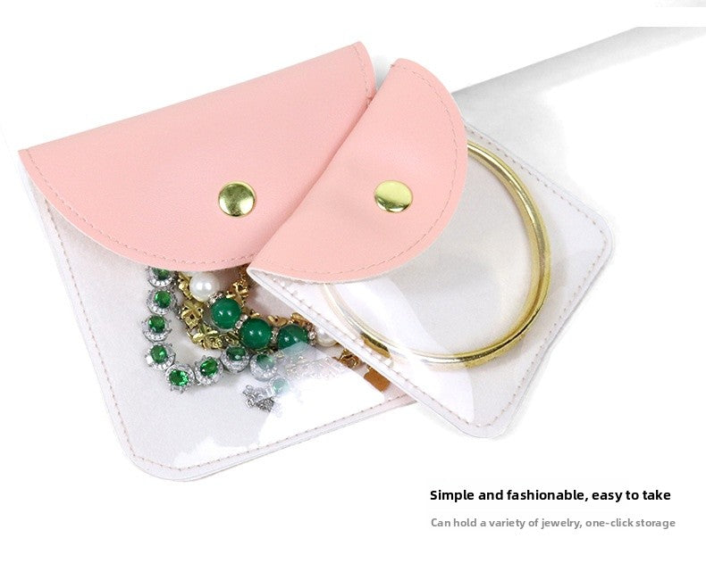 Transparent PU Leather Jewelry Storage Bag Suitable For Necklaces And Bracelets Packaging Dustproof Bag Solid Color Asymmetric Design