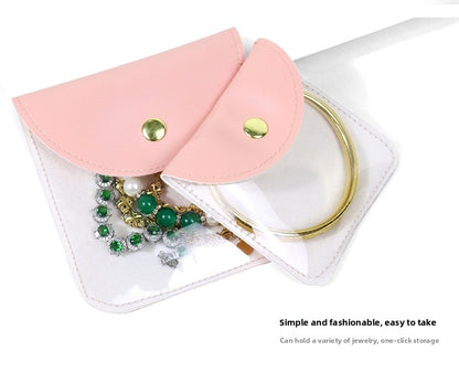 Transparent PU Leather Jewelry Storage Bag Suitable For Necklaces And Bracelets Packaging Dustproof Bag Solid Color Asymmetric Design