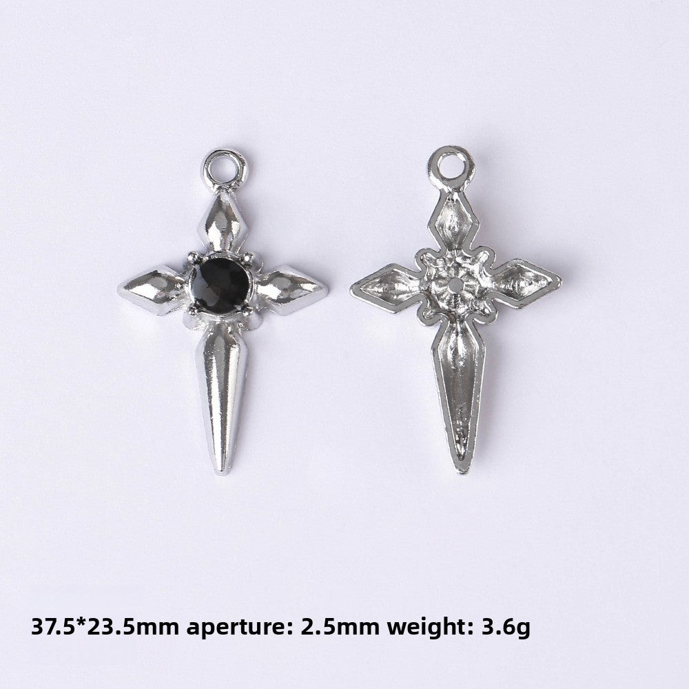 Dark Series Vintage Heart-shaped Cross Bow Pendant Necklace Earrings Zinc Alloy DIY Jewelry Accessories Black And Red