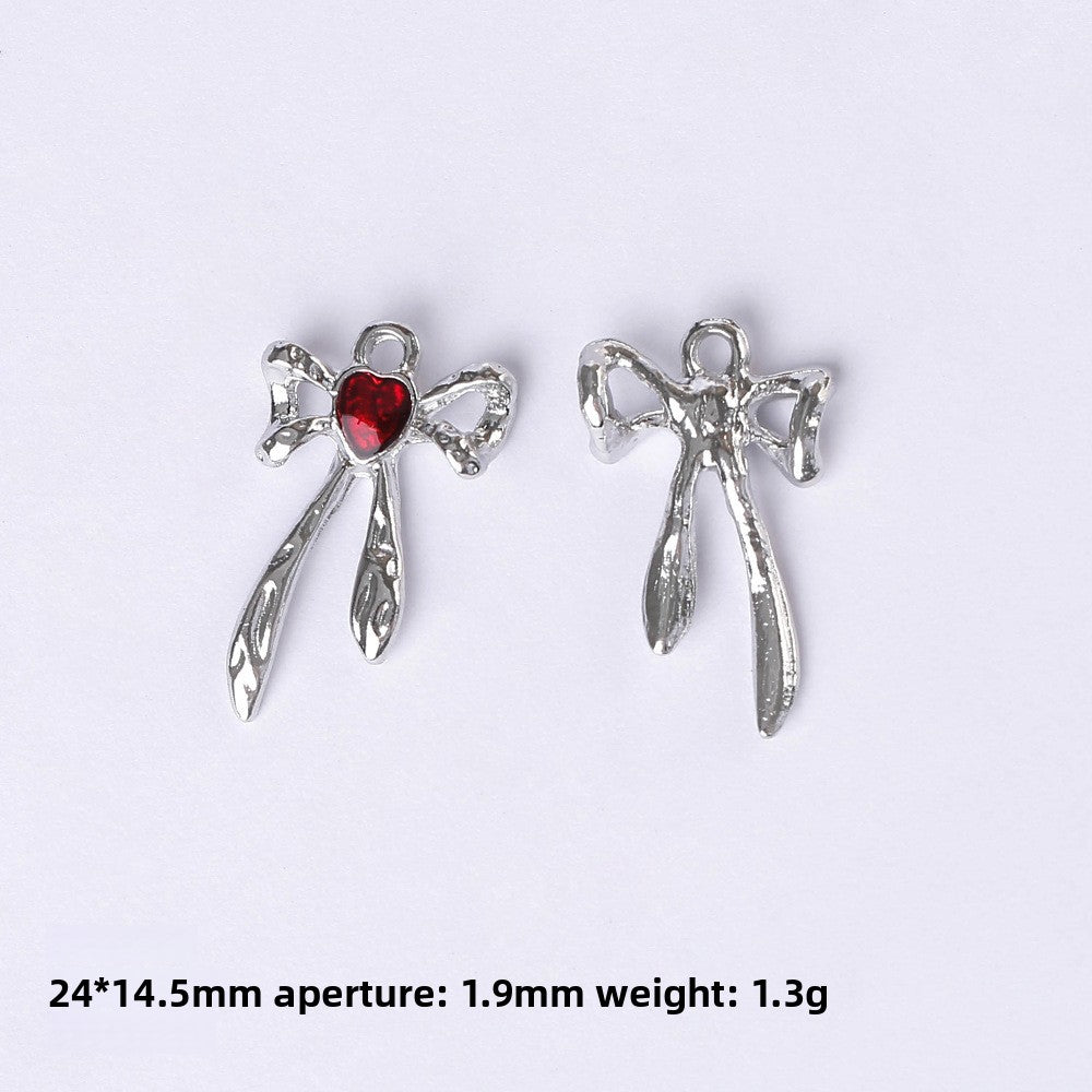 Dark Series Vintage Heart-shaped Cross Bow Pendant Necklace Earrings Zinc Alloy DIY Jewelry Accessories Black And Red