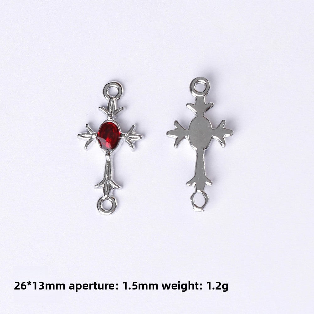 Dark Series Vintage Heart-shaped Cross Bow Pendant Necklace Earrings Zinc Alloy DIY Jewelry Accessories Black And Red