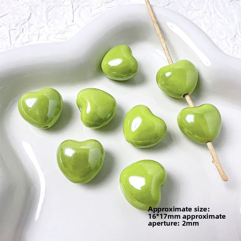 Handmade DIY Ceramic Beads Green Series Round Heart Star Shape Bracelet Accessories Handbag Charms Pendants Craft Supplies