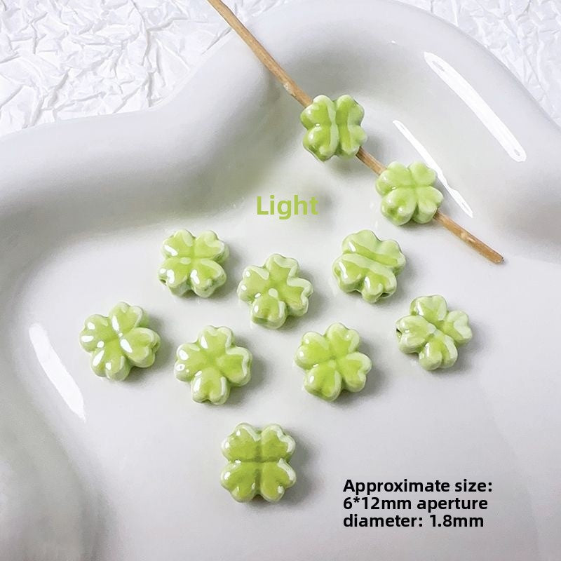 Handmade DIY Ceramic Beads Green Series Round Heart Star Shape Bracelet Accessories Handbag Charms Pendants Craft Supplies