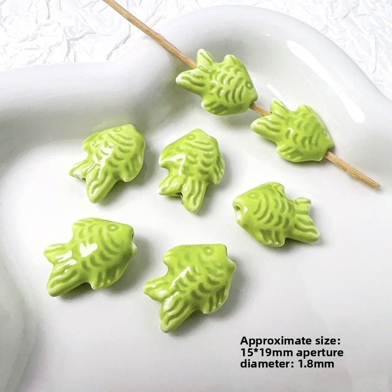 Handmade DIY Ceramic Beads Green Series Round Heart Star Shape Bracelet Accessories Handbag Charms Pendants Craft Supplies