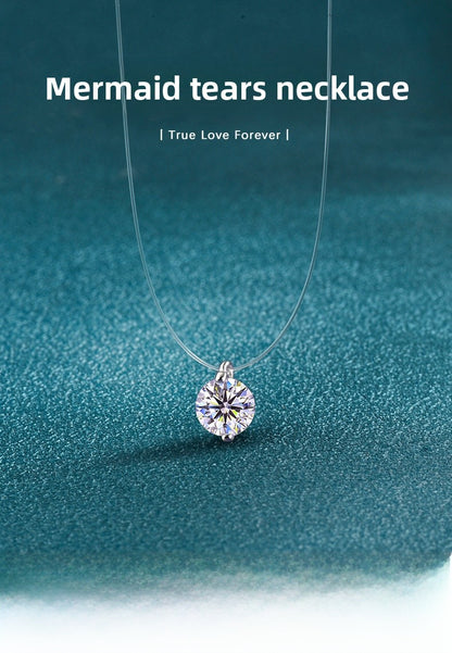 925 Sterling Silver Silver Piece Necklace Moissanite Mermaid Tears Invisible Fish Line Simple Pendant Clavicle Chain Jewelry