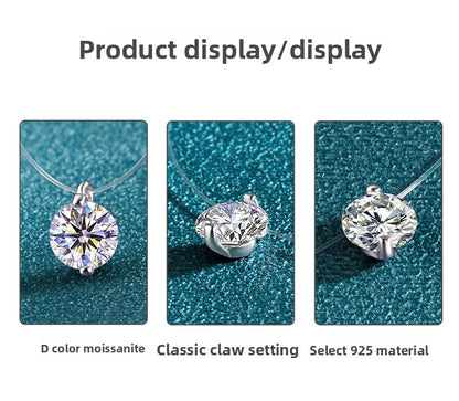 925 Sterling Silver Silver Piece Necklace Moissanite Mermaid Tears Invisible Fish Line Simple Pendant Clavicle Chain Jewelry