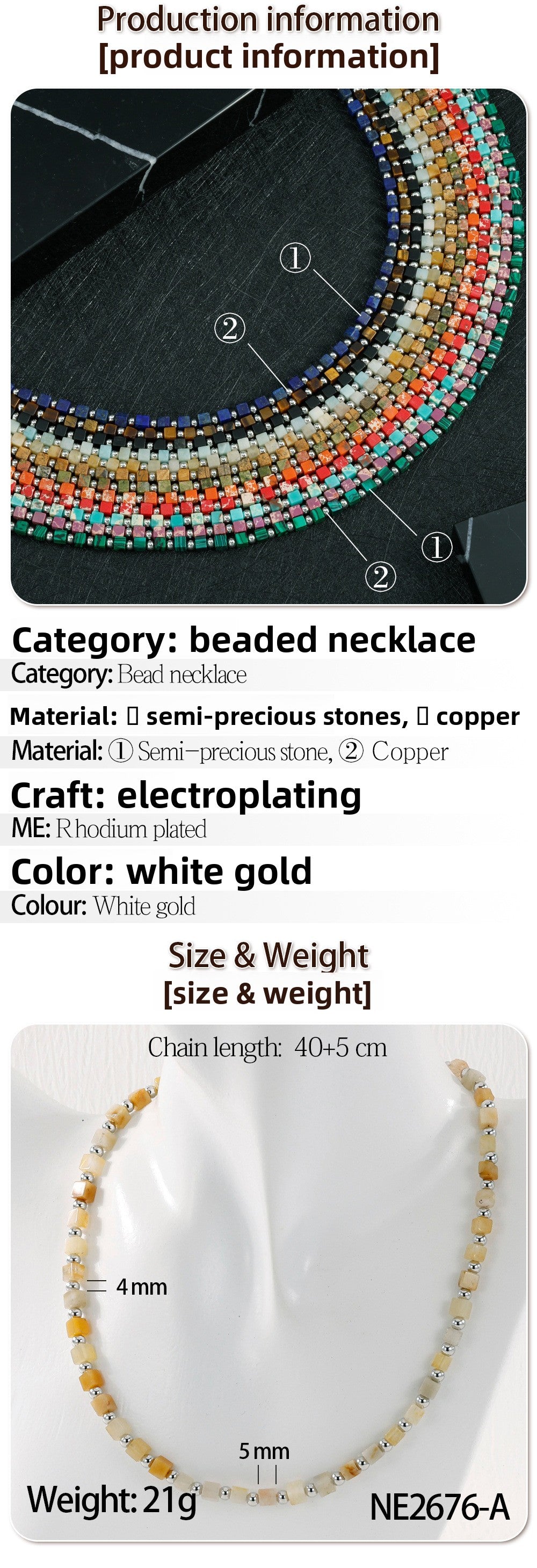 Bohemian Design Lapis Lazuli Bead Necklace Geometric Simple Women's Jewelry Accessory