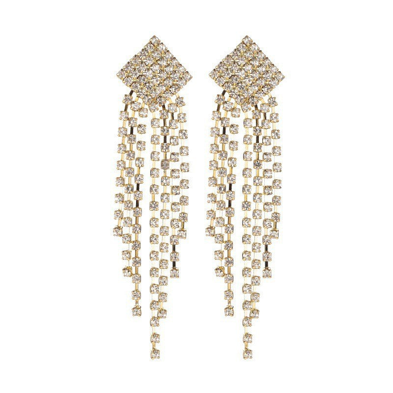Long Tassel Earrings For Women Super Shiny Butterfly Heart-shaped Rhinestone Pendant Stud Earrings Shiny Jewelry