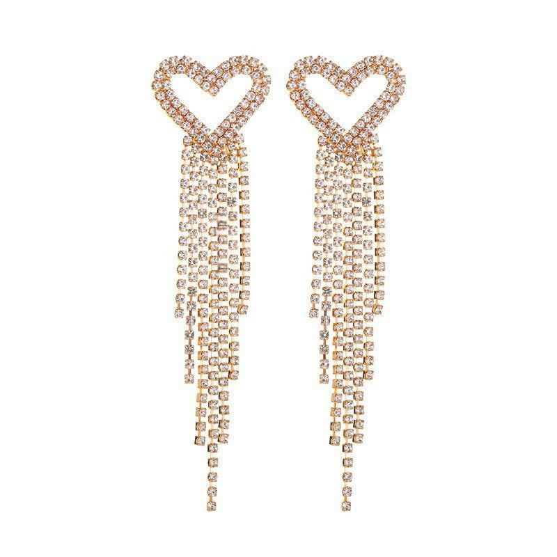 Long Tassel Earrings For Women Super Shiny Butterfly Heart-shaped Rhinestone Pendant Stud Earrings Shiny Jewelry