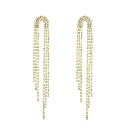 Long Tassel Earrings For Women Super Shiny Butterfly Heart-shaped Rhinestone Pendant Stud Earrings Shiny Jewelry