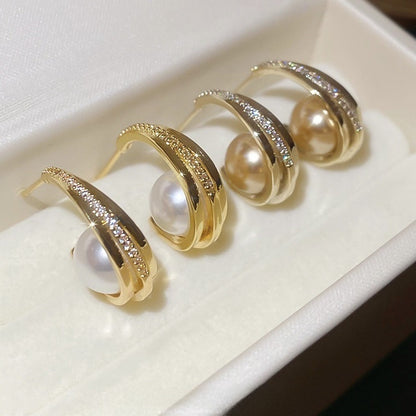 C Shape Zircon Stud Earrings For Women In Gold