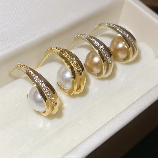 C Shape Zircon Stud Earrings For Women In Gold